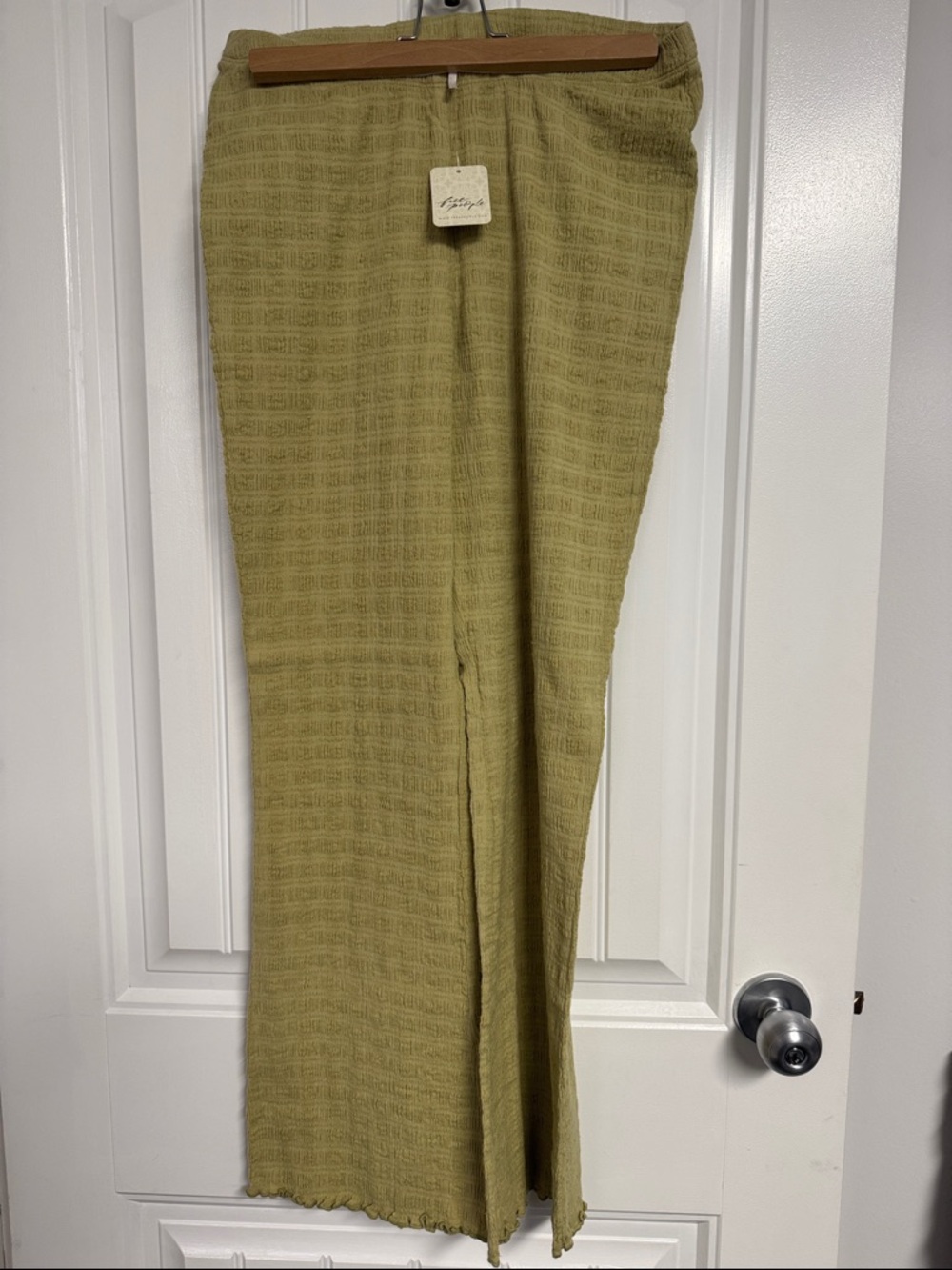 Free People Olive Green Wide-Leg Textured Pants